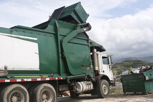 Various types of demolition waste materials sorted for recycling