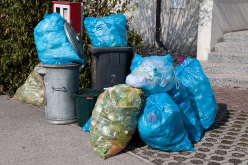 Urban area in Chingford with a skip bin